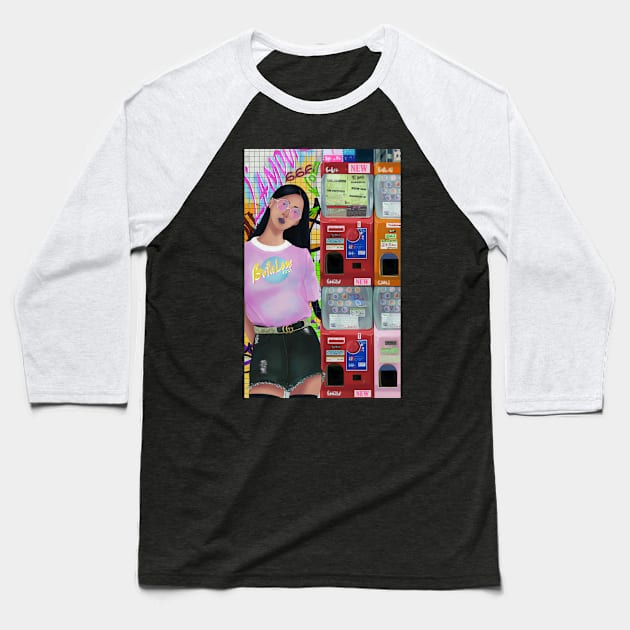 Neon Retro Tokyo Baseball T-Shirt by SorokinaAnny